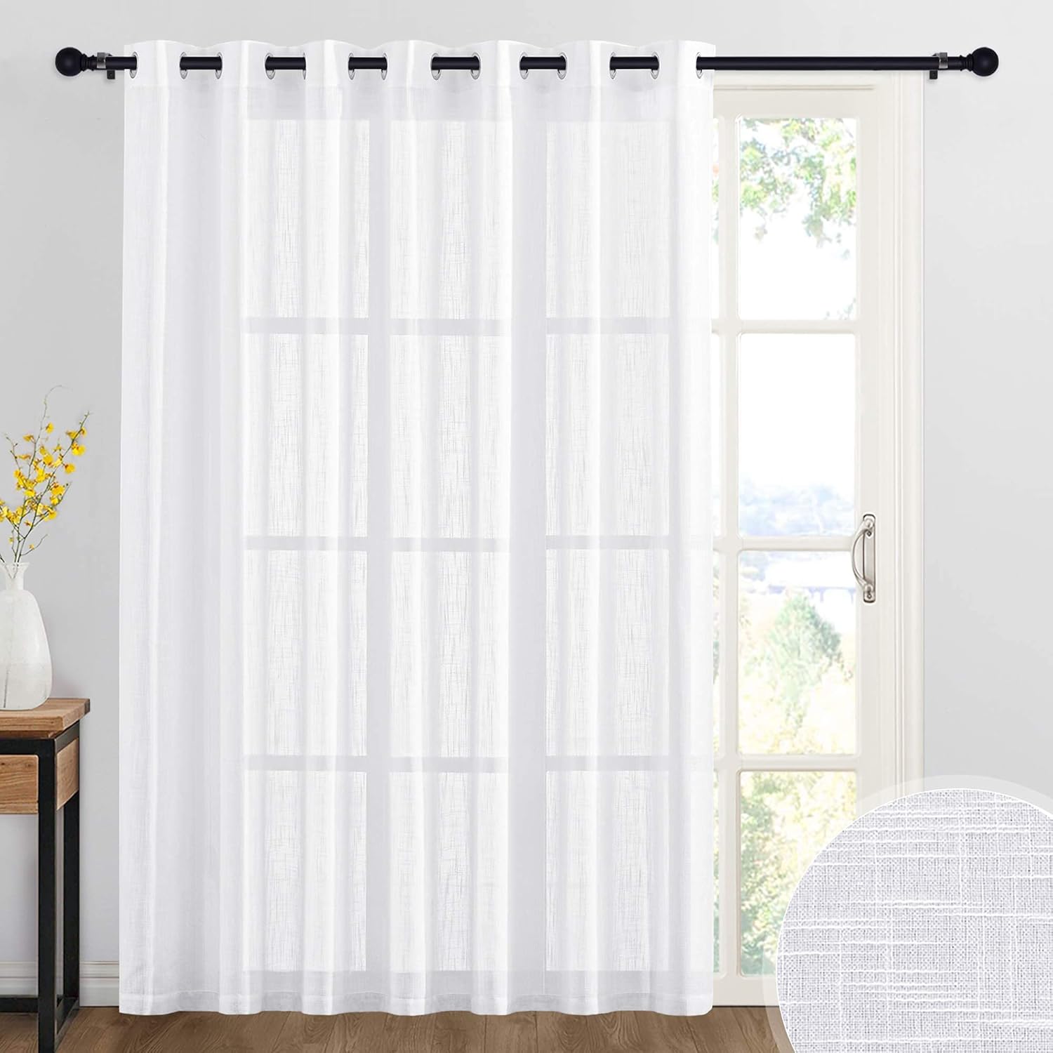 Room Divider Bamboo - Sliding Door Sheer Curtains with Linen