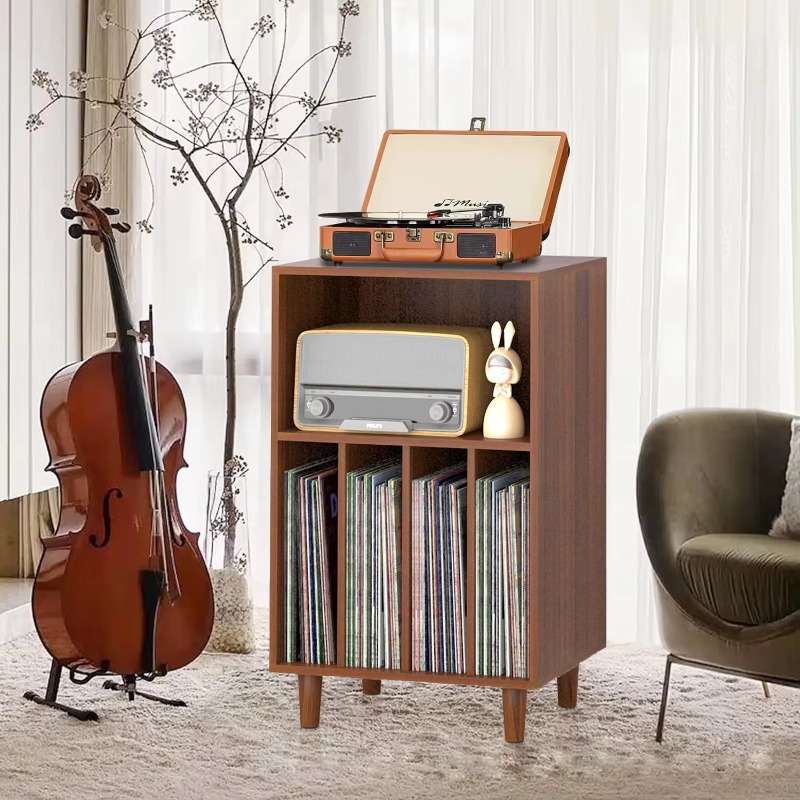 Room Divider Bamboo - Turntable Stand, Multi-Shelf Wooden Media Console