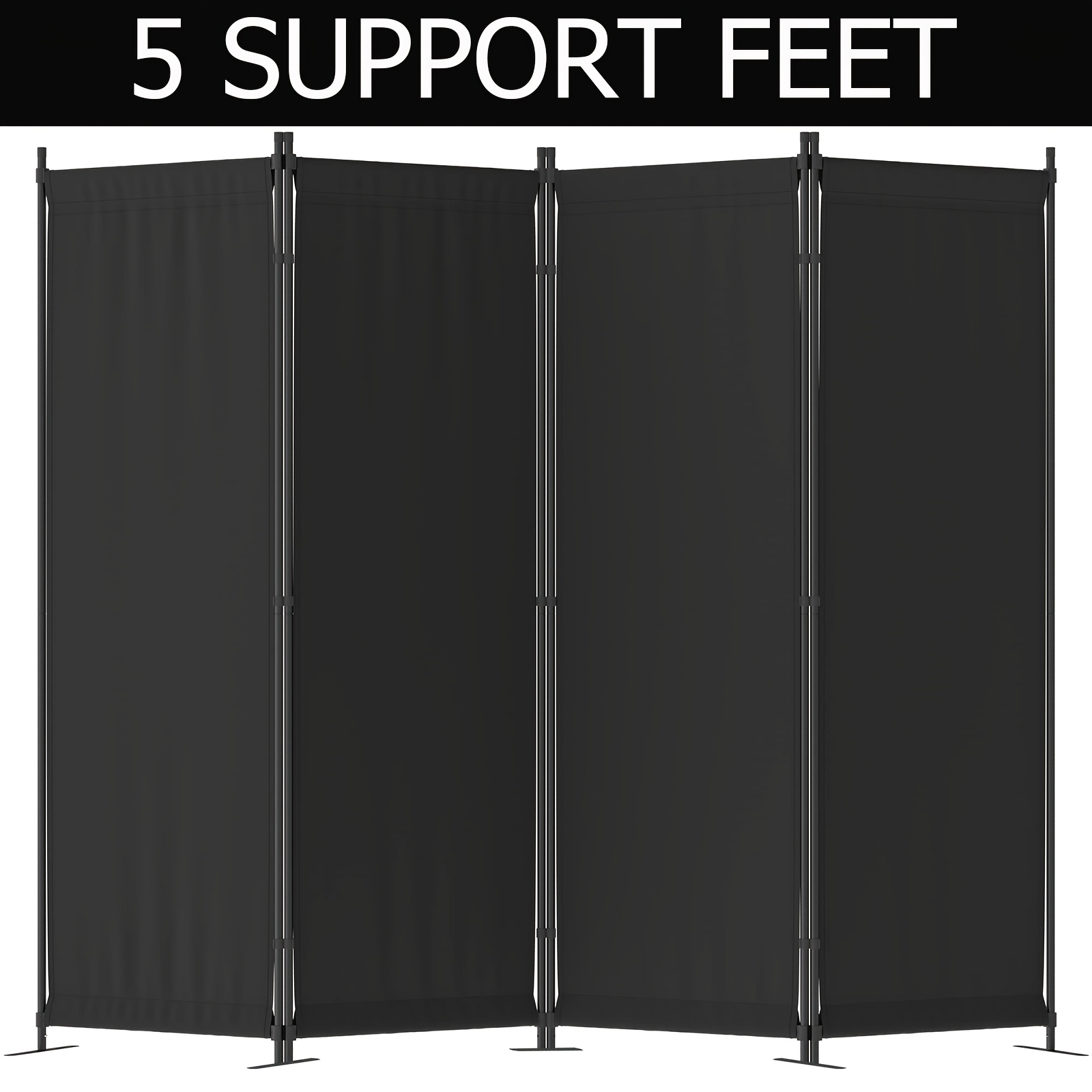 Room Divider Bamboo - 4-Panel Modern Black Privacy Screen -
