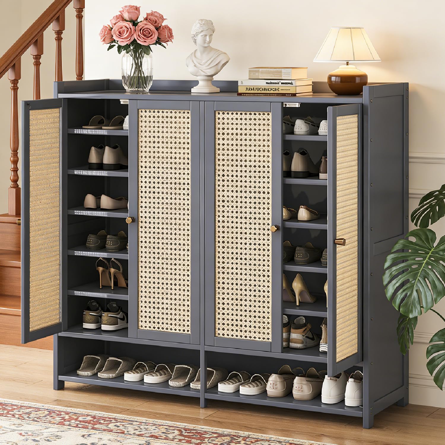 Room Divider Bamboo - 7-Tier Bamboo Shoe Cabinet with Doors